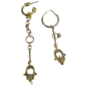 Handcrafted Huggie Hoop Hamsa Hand Dangle Earrings